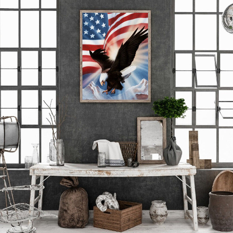 5D DIY Full Round Drill Diamond Painting Flag Eagle Animals Decor Art Handmade