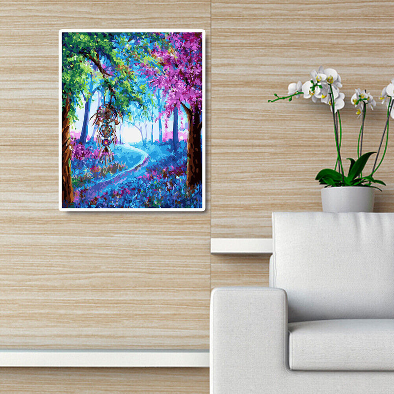 DIY Oil Painting By Numbers Kits Tree Hand Painted Canvas Color Drawing Picture
