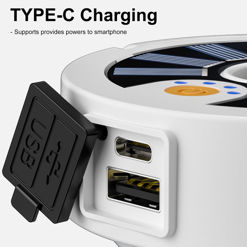 LED Camping Lantern - Solar & USB Charging Outdoor Emergency Light (White)