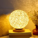 15cm LED Rattan Ball Wood Night Light Wooden Table Lamp Home Bedroom Decor Gift