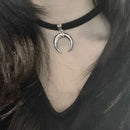 Women Crescent Moon Choker Necklace Gothic Pendant Statement Goth Necklace