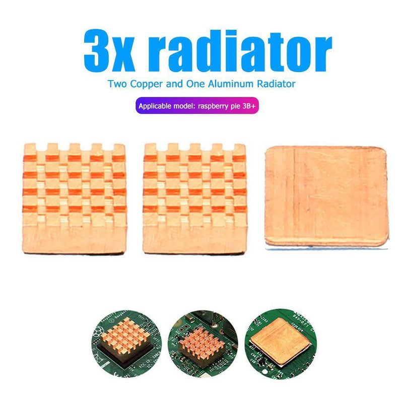 3pcs Copper Heatsinks Motherboard Memory Chip Cooling Fin Kit for RPi 3B+/3B/2B