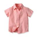 British Style Small Pocket Bow Tie Children Boys Summer Shirt Bib Pants Set