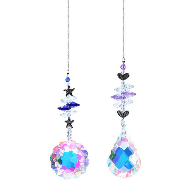 2pcs Prism Hanging Drop Window Crystals Rainbow Catcher Wind Chime Car Ornament
