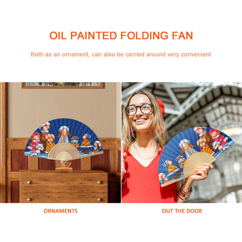 Hand Painted Folding Fan Oil Paint By Numbers DIY Kid Concert Draw Picture Gift