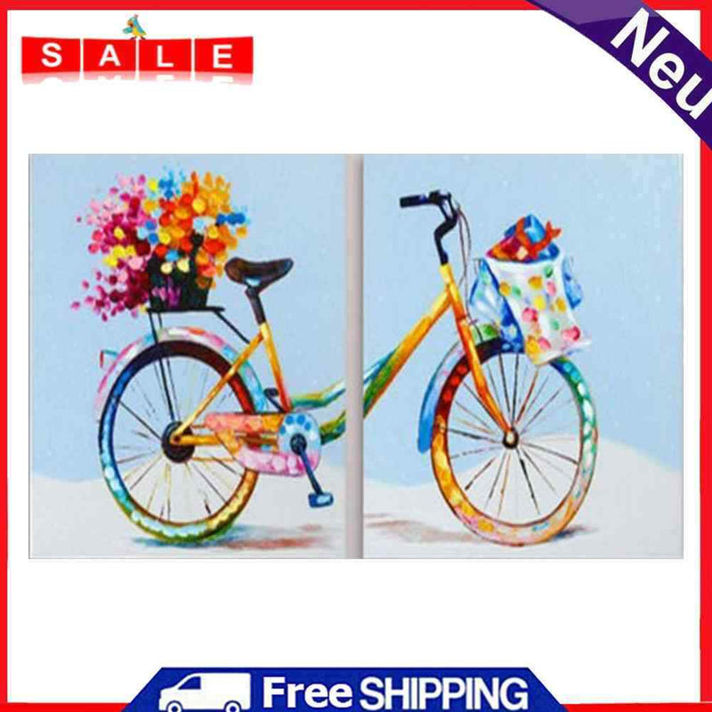 2 Panels Bike Oil Paint By Numbers Kits Hand Painted Wall Art Craft Home Decor