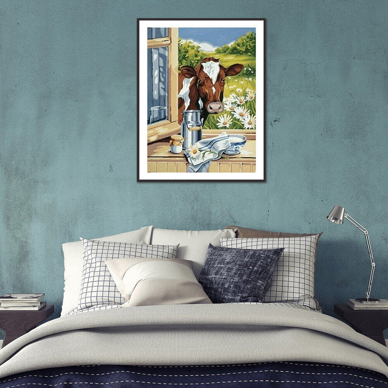 DIY Diamond Painting Window Cow Full Round Drill Mosaic Art Picture Decor Gift