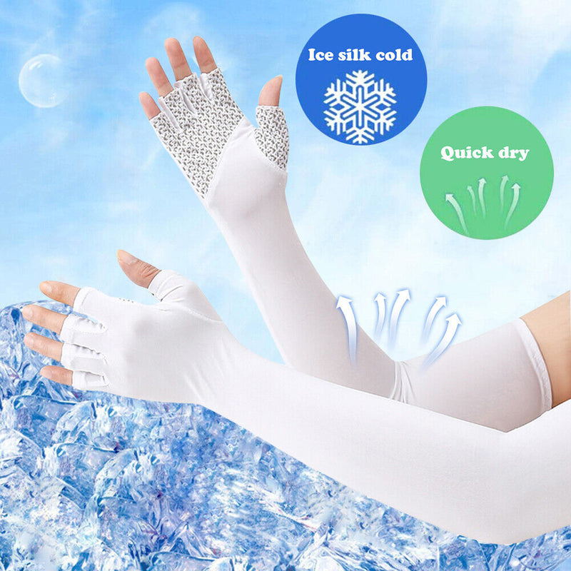 Ice Fabric Breathable UV Protection Running Arm Sleeves Elbow Pad (White) Newly