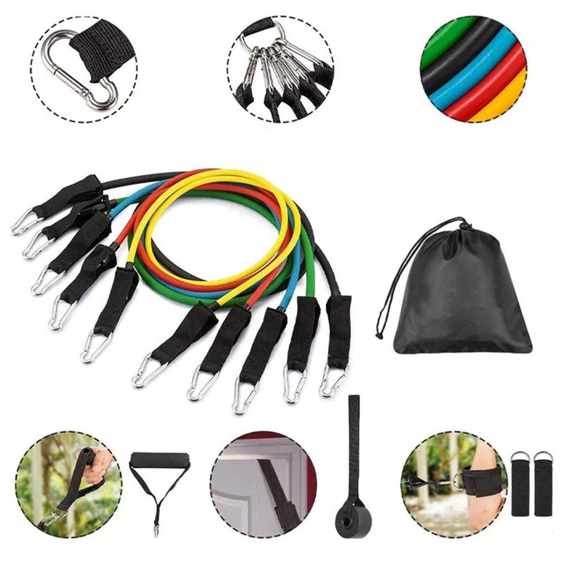 RESISTANCE BANDS Set For Yoga Abs Pilates Fitness Exercise Workout 11 Pieces.