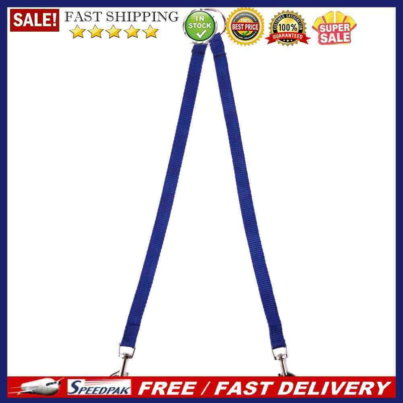 Nylon Double Dual Two Pets Dogs Leash 2 Way Coupler Walk Necklace(Blue)