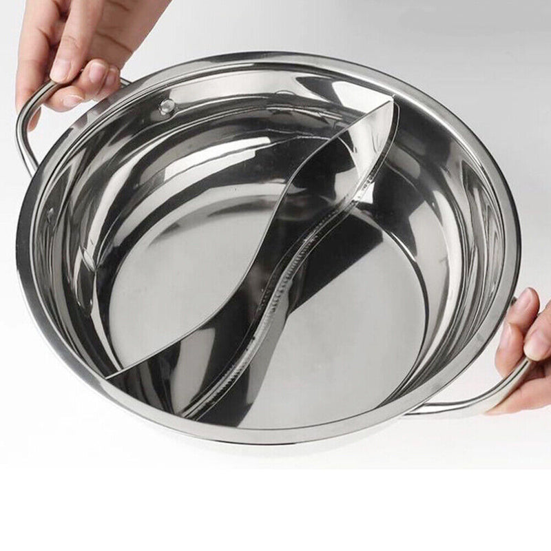 Twin Hot Pot 2 Lattice Double Cooker Stainless Steel Hot Pot Divided Dish Plate