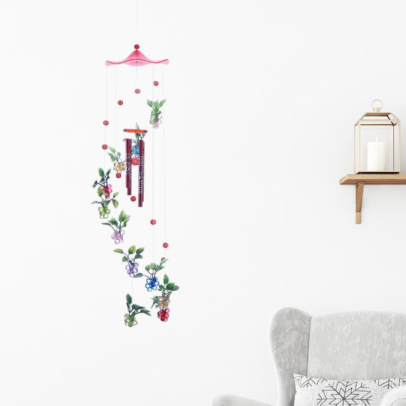 4 Metal Tubes Flowers Wind Chime Garden Door Windows Hang Ornament (Red)