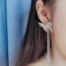 Retro Butterfly Rhinestone Dangle Earrings Women Tassel Long Ear Jewelry Gift