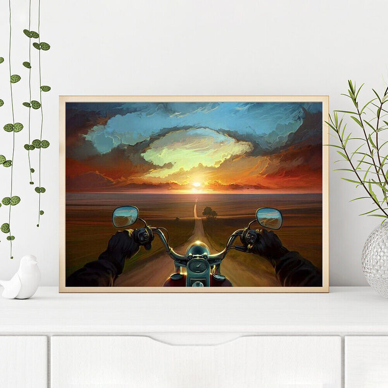 Frameless Oil Paint By Numbers Dusk Motorcycles DIY Canvas Picture Craft