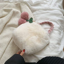 Women Soft Plush Cute Furry Fluffy Cherry Bags Shopping Bags Totes Handbags