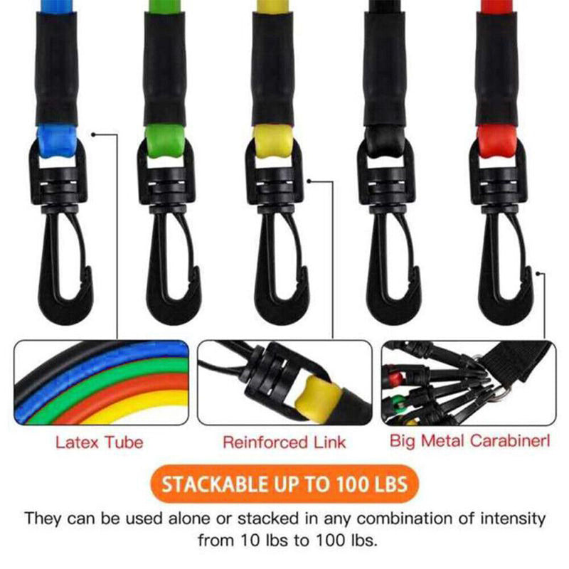 11 pieces / set TPE pull rope colorful grip resistance bands yoga fitness equipment