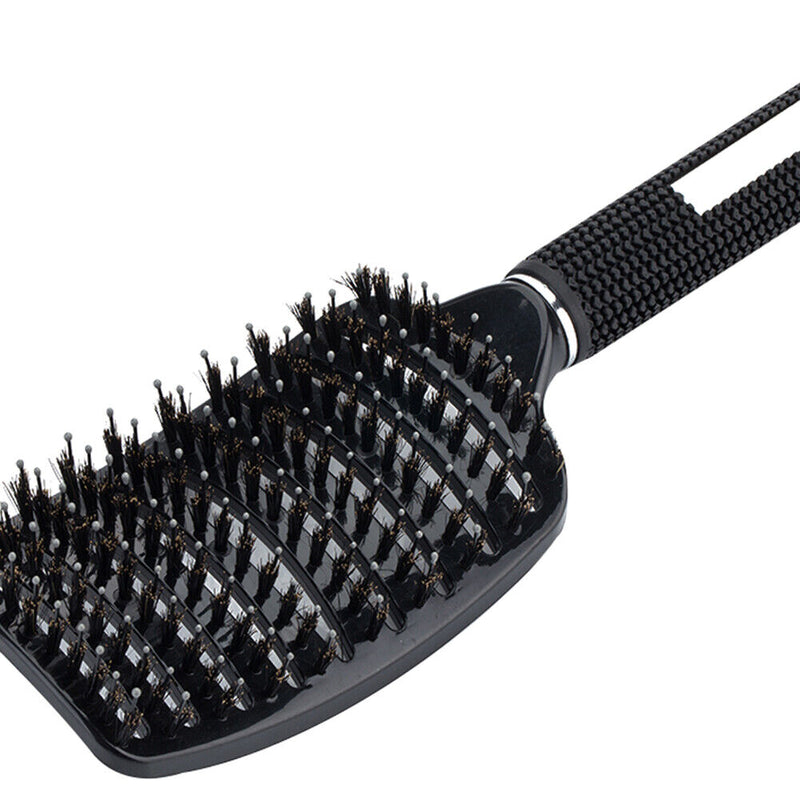 Portable Curved Ribs Scalp Massage Comb Fluffy Brush (B Black)