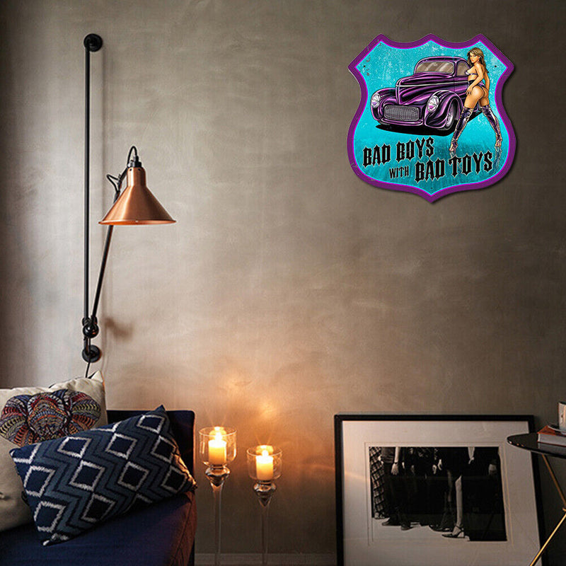 Bad Boys Shield Shape Metal Plate Tin Sign Plate Poster for Bar Club Accessory