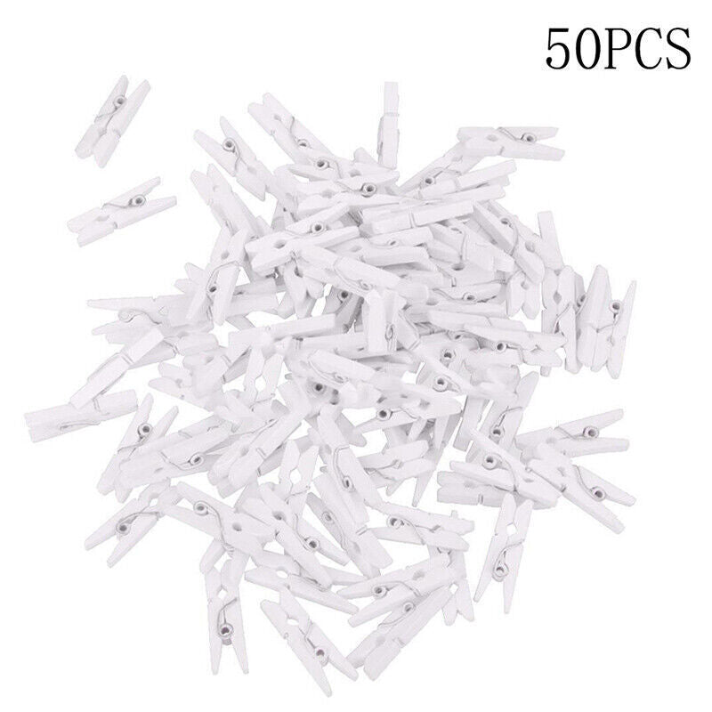 50X Mini White Wooden DIY Handmake Photo Paper Peg Clips Scrapbooking Z3N3