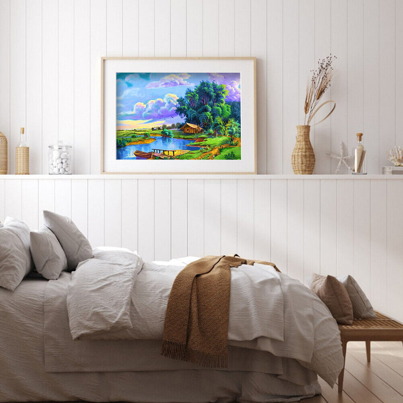 5D DIY Full Round Drill Diamond Paint Lake Scene Mosaic Rhinestone Art Picture