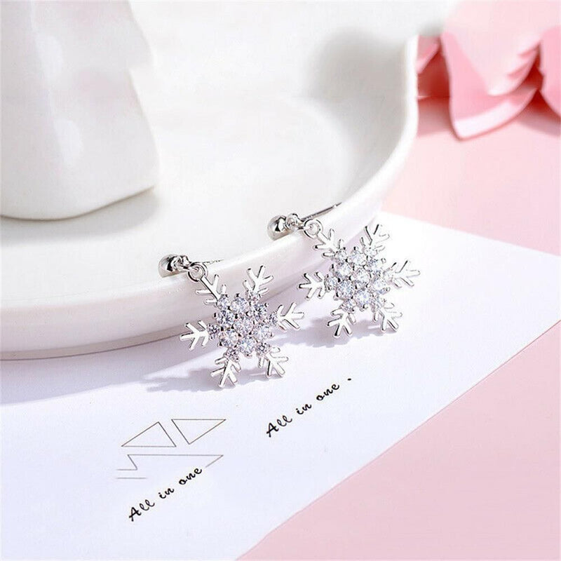 Xmas Gift Diamond Christmas Dangle Drop Rhinestone Zircon Snowflake Earrings