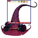 Halloween Party Felt Witch Hat - Foldable Handmade Witch Hat with Flowers Prop