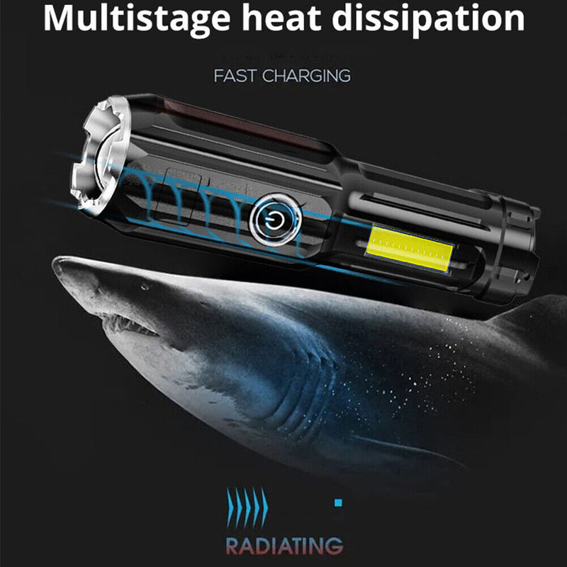 1200mAh Portable Strong Torch USB Rechargeable Waterproof Flashlight w/ Magnetic