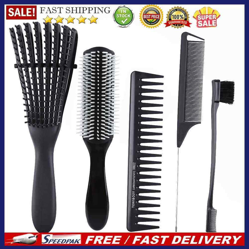 5pcs Scalp Massage Hairbrush Paddle Comb Wide Tooth Comb Set for Hair Detan