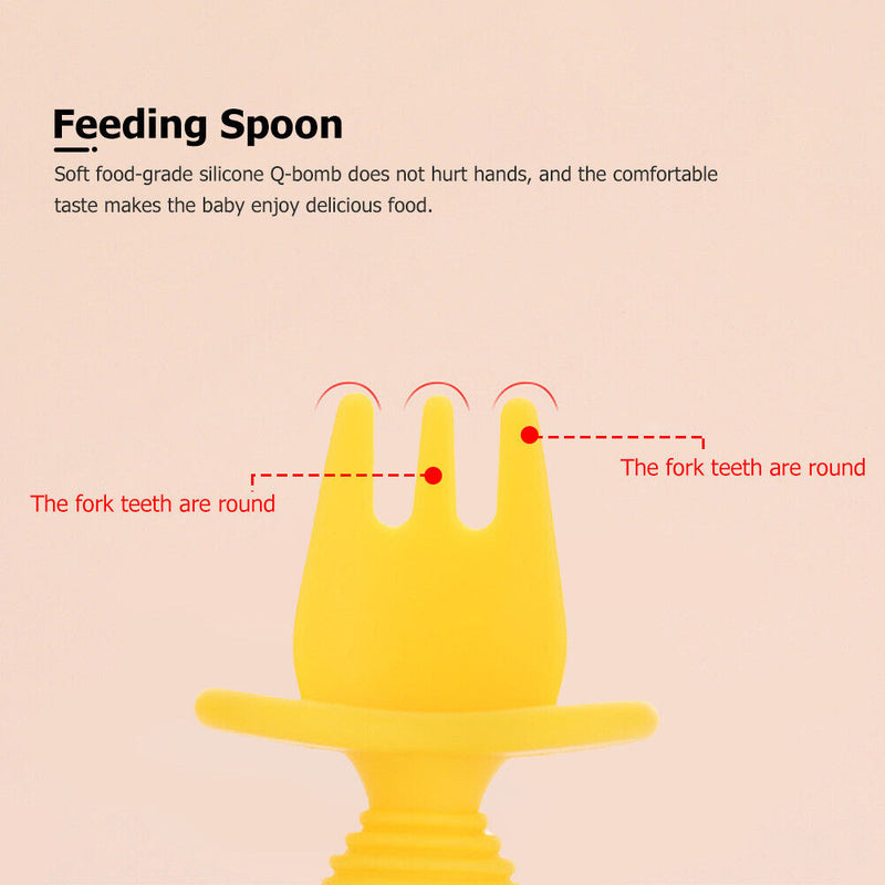 Baby Silicone Training Feeding Spoon Toddlers BPA-free Tableware (Yellow) Newly
