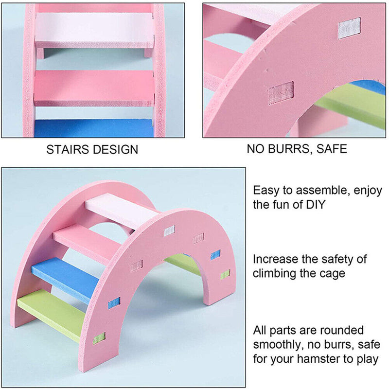 Wooden Hamster Small Animal Climbing Exercise Toys (Rainbow Bridge Pink) Newly