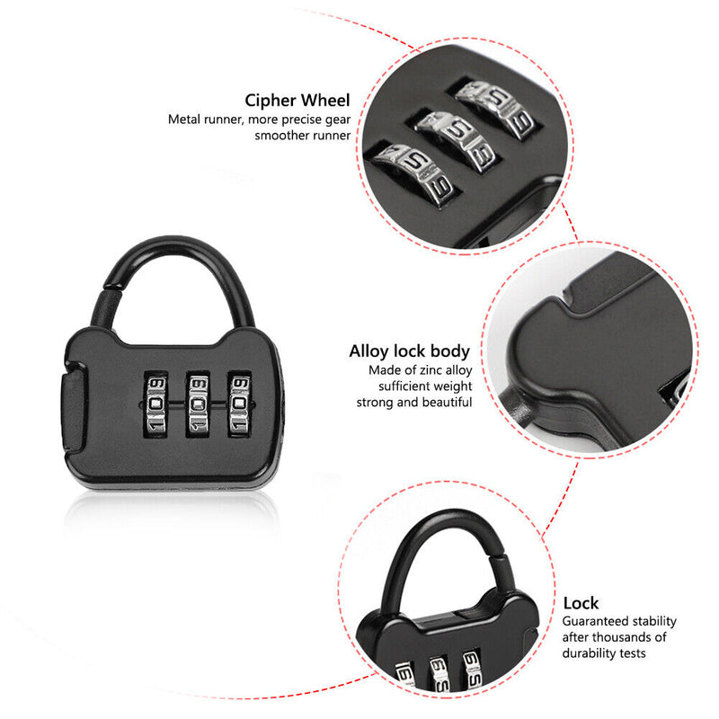 Zinc 3 Digit Code Combination Password Lock Mini Carrying Case Lock (Black)