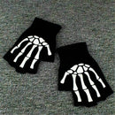 Gothic Knitted Black with White Skeleton Bones Fingerless Punk~ Gloves Sale T7T0