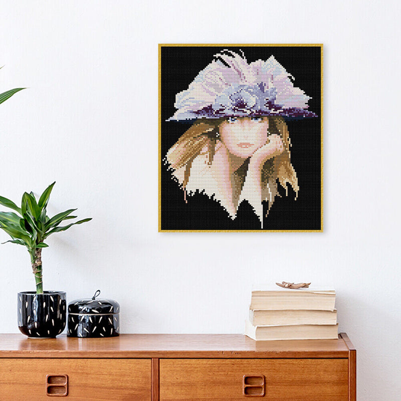 14CT Full Cross Stitch Purple Hat Lady Stamped DIY Embroidery Kits Crafts