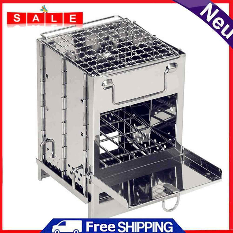 Outdoor Portable Grill Rack Stainless Steel Stove Camping Picnic BBQ Oven Set