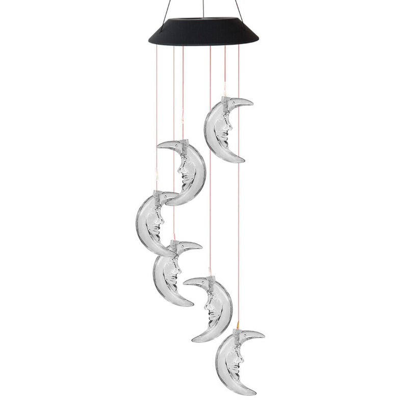 Solar Color Changing Wind Chime Lamps Star Moon Pendant Garden Light (B) Newly