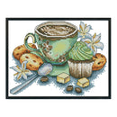 Teacup Cross Stitch Kit 14CT Stamp Embroidery DIY Needlework (J430 27x19cm)