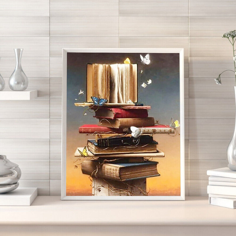 DIY Hand Painted Paint By Numbers Oil Canvas Pictures Book Ladder Kit Wall Decor