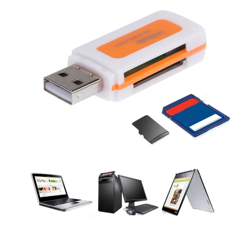 Mini USB2.0 4 Card Slots Smart Card Reader SD/MMC TF MS M2 Card Reader Newly