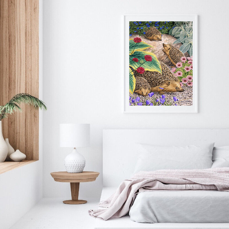 Hedgehog Family Oil Paint By Numbers Kit DIY Drawing for Adults Home Decora