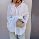 Female Pure Braided Messenger Purse Casual Cherry Handmade Straw Shoulder Bag