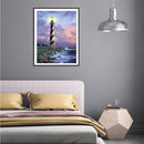 5D DIY Full Drill Round Shape Sea Tower Rhinestone Diamond Drawing for Home