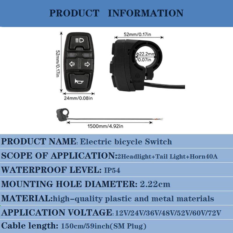 Universal E-bike Finger Horn Headlight Switch for Electric Vehicle Motorbike/