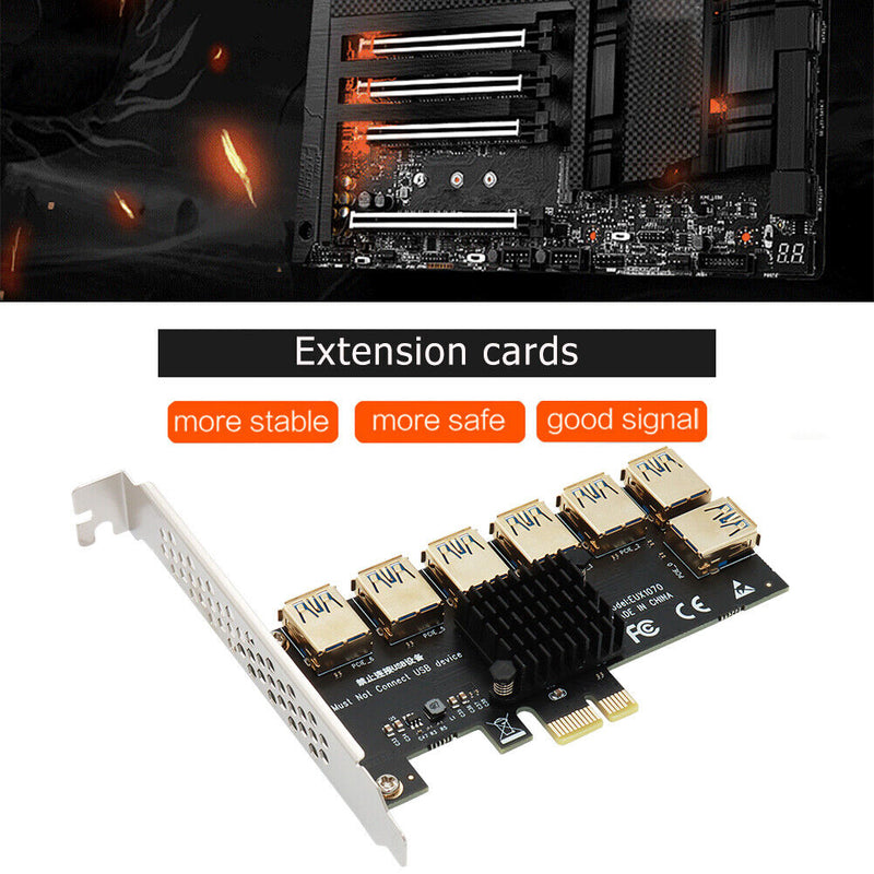 PCI-E 1x 1 to 7 Riser Card Adapter Multiplier PCI-Express USB 3.0 Converter