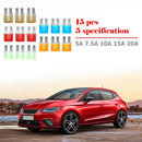 15pcs Micro2 Fuses Car Automotive Blade Fuse Assortment with 5A 7.5A 10A 15A 20A