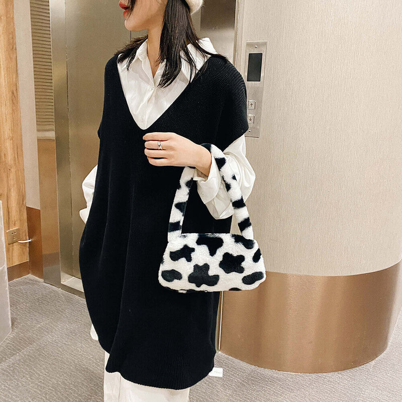 Animal Pattern Underarm Bag Women Mini Plush Shoulder Handbags Purse (6)