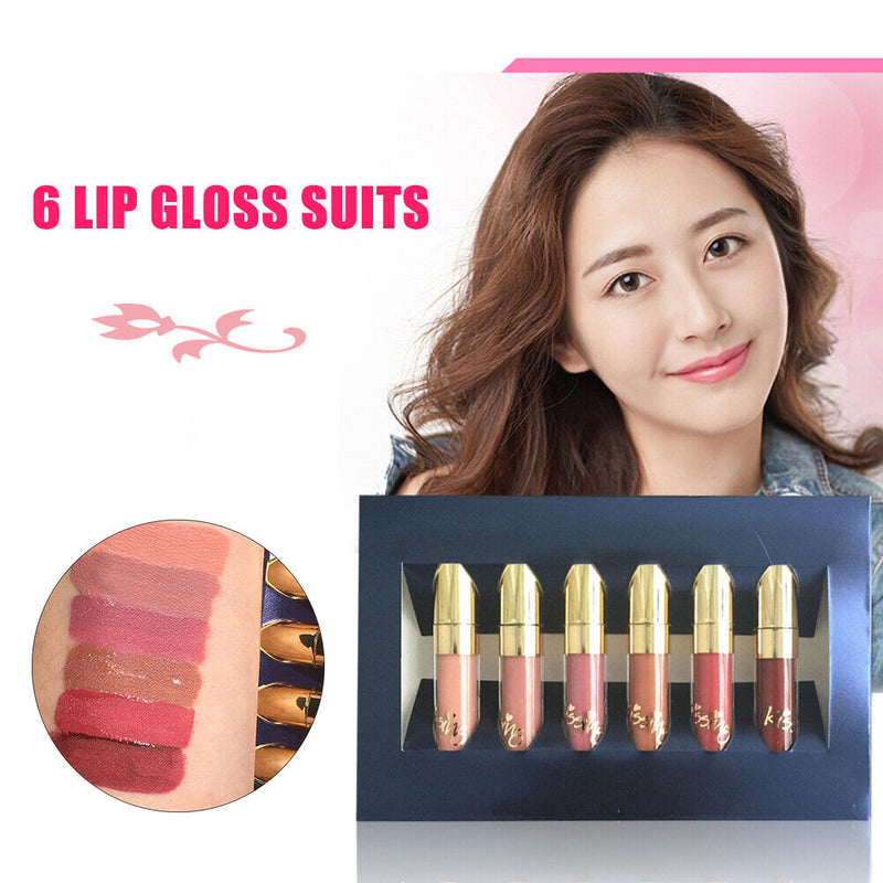 6 Colors Lasting Matte Lipgloss Set Lipstick Lips Tint Pigment Makeup Cosme