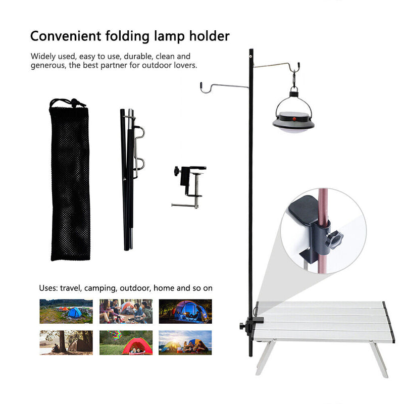 Portable Tent Pole Lamp Holder Hook Outdoor Camping Light Hanger (Black)