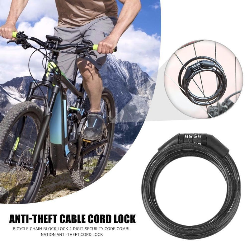 110cm Bicycle Chain Block Lock 4 Digit Code Combination Anti-theft Cable Lock