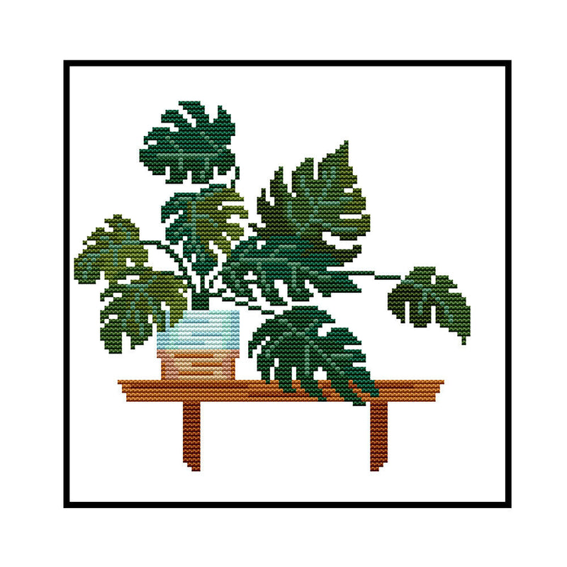 14CT Partial Cross Stitch Monstera Stamped DIY Embroidery Kits Printed Art