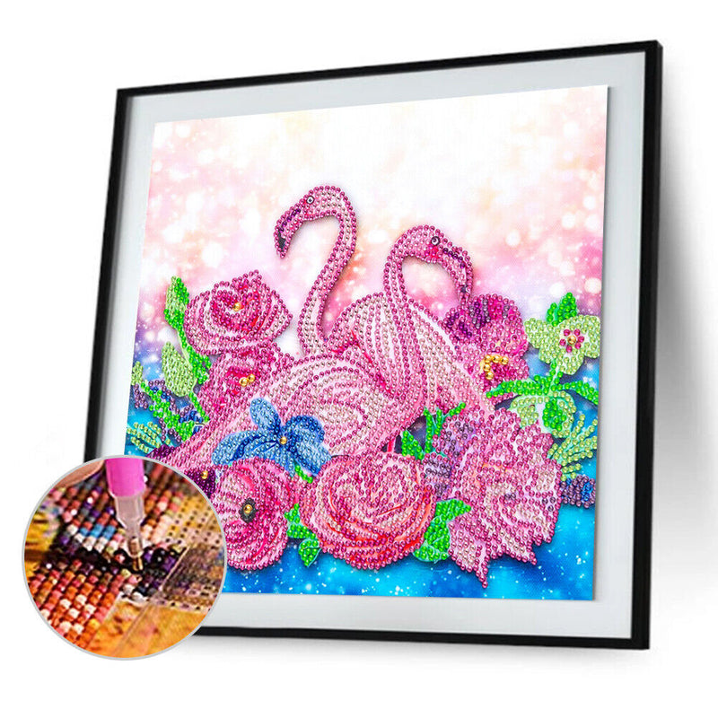 5D DIY Partial Special Shaped Drill Diamond Painting Pink Swan Home Decor